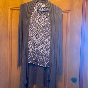 Women’s Brown/taupe Open Front Sweater and shirt set.